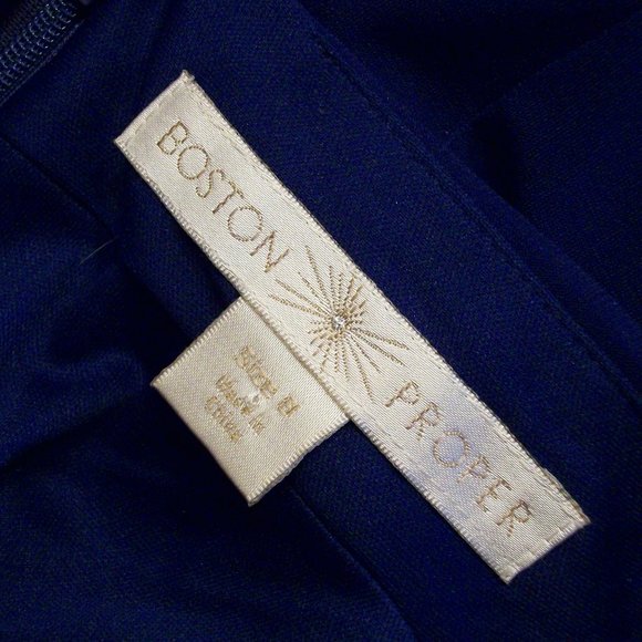 BOSTON PROPER Sz 8 Purple Stretch Dress w/ Gold Buckle Below Knee Length - Picture 7 of 9